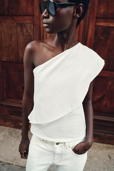 Zara ASÜMMEETRILINE INTERLOCK TOPP - Valge