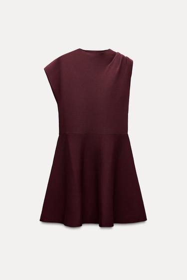 VESTIDO MINI PUNTO SKATER - Burgundy de Zara