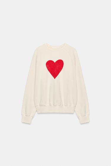 HEART SWEATSHIRT - Ecru / Beige by Zara