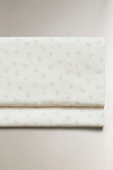 Zara CHILDREN'S COTTON FLAT SHEET WITH MINI FLOWERS - Bluish