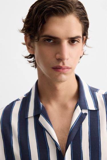 CHEMISE RAYURES VISCOSE - Bleu marine / Blanc de Zara - Image 4