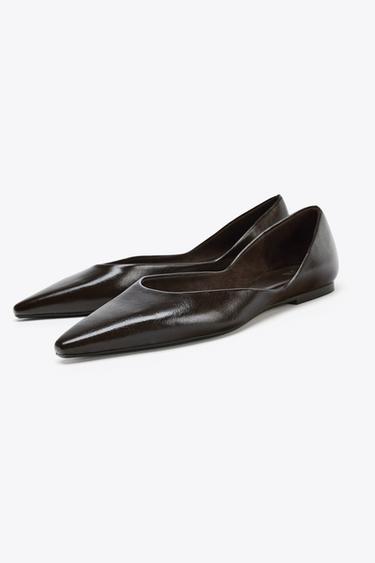 POINTED FLAT SHOES - Chocolate Brown by Zara - Image 1