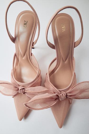 MESH KNOT SLINGBACK HEELS — Beige 1