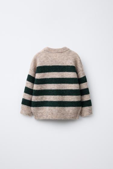 PULL EN MAILLE À RAYURES BRODERIES FORÊT - Beige clair de Zara - Image 1