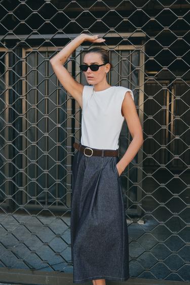 CONTRAST DRESS WITH BELT - Ecru / Blue by Zara - Image 2