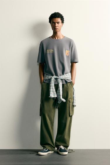T-SHIRT EN MAILLE IMPRIMÉ DÉLAVÉ - Gris anthracite de Zara - Image 0