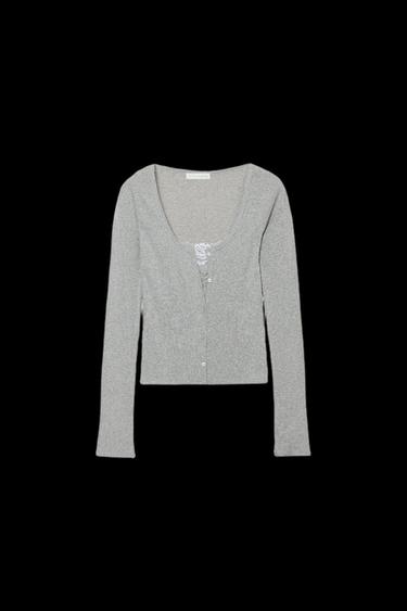CHAQUETA COMBINADA TOP ENCAJE - Gris vigoré de Zara