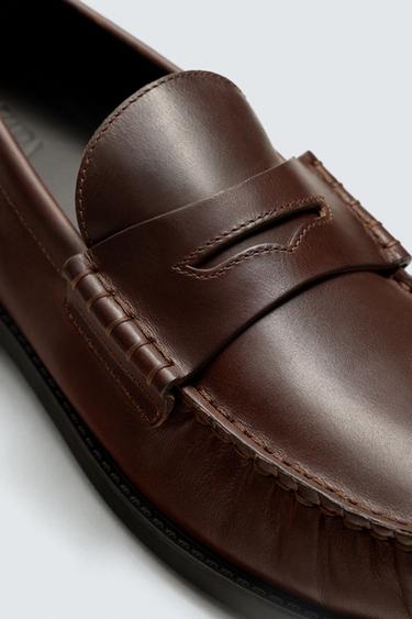 LEATHER MOCCASIN WITH MASK DETAIL - Brown by Zara - Image 2