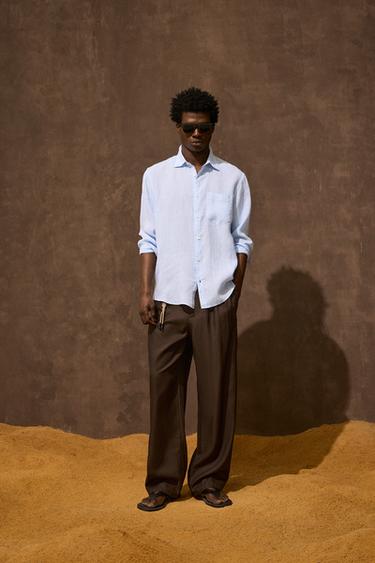 100% LINEN SHIRT - Sky blue by Zara