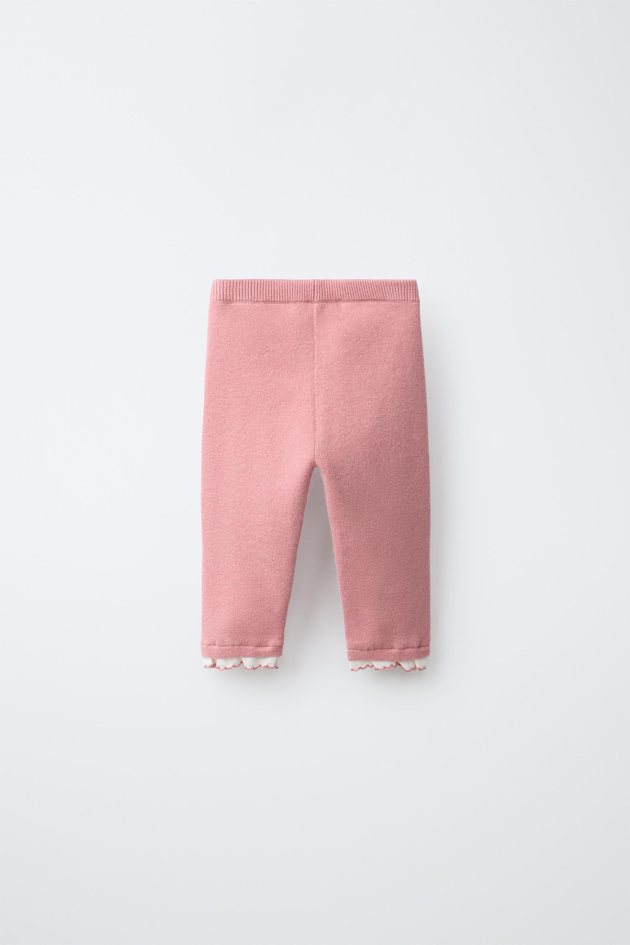 RUFFLED KNIT LEGGINGS — Light pink