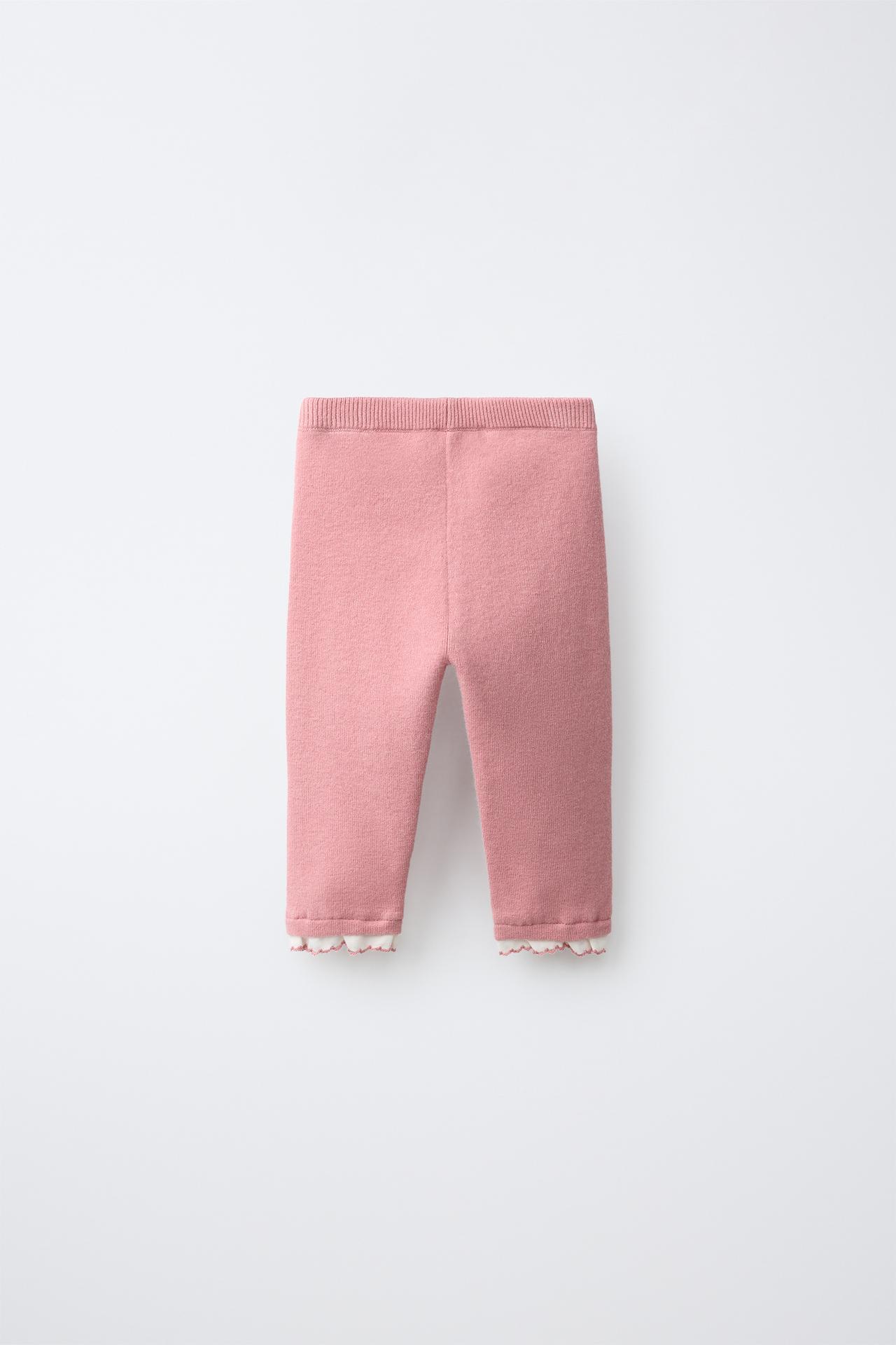 RUFFLED KNIT LEGGINGS — Light pink