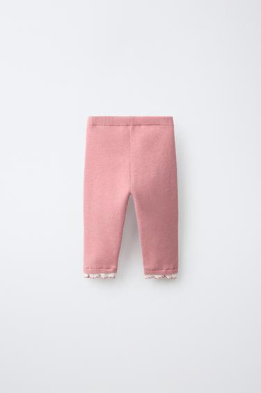 RUFFLED KNIT LEGGINGS — Light pink 2