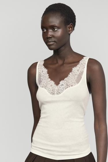Strappy lace-trimmed camisole top — Ecru 2