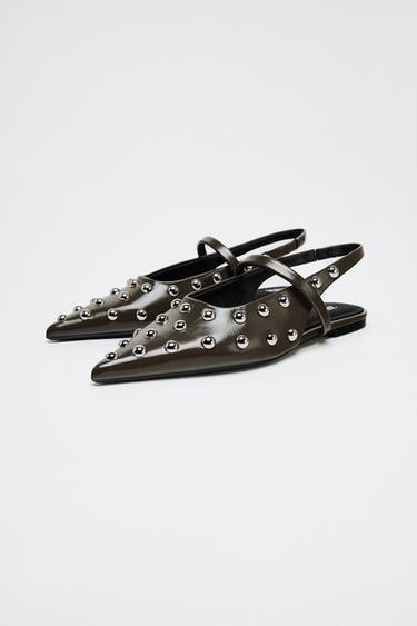 CHAUSSURES PLATES OUVERTES À L'ARRIÈRE AVEC CLOUS - Gris de Zara - Image 2