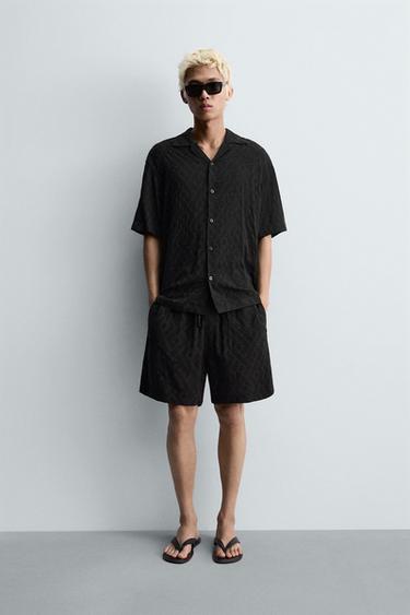 GEOMETRIC JACQUARD BERMUDA SHORTS - Black by Zara