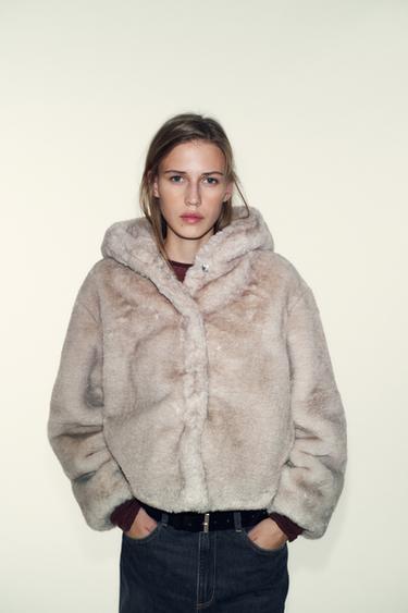 SHORT FAUX FUR HOODED COAT - Mink by Zara