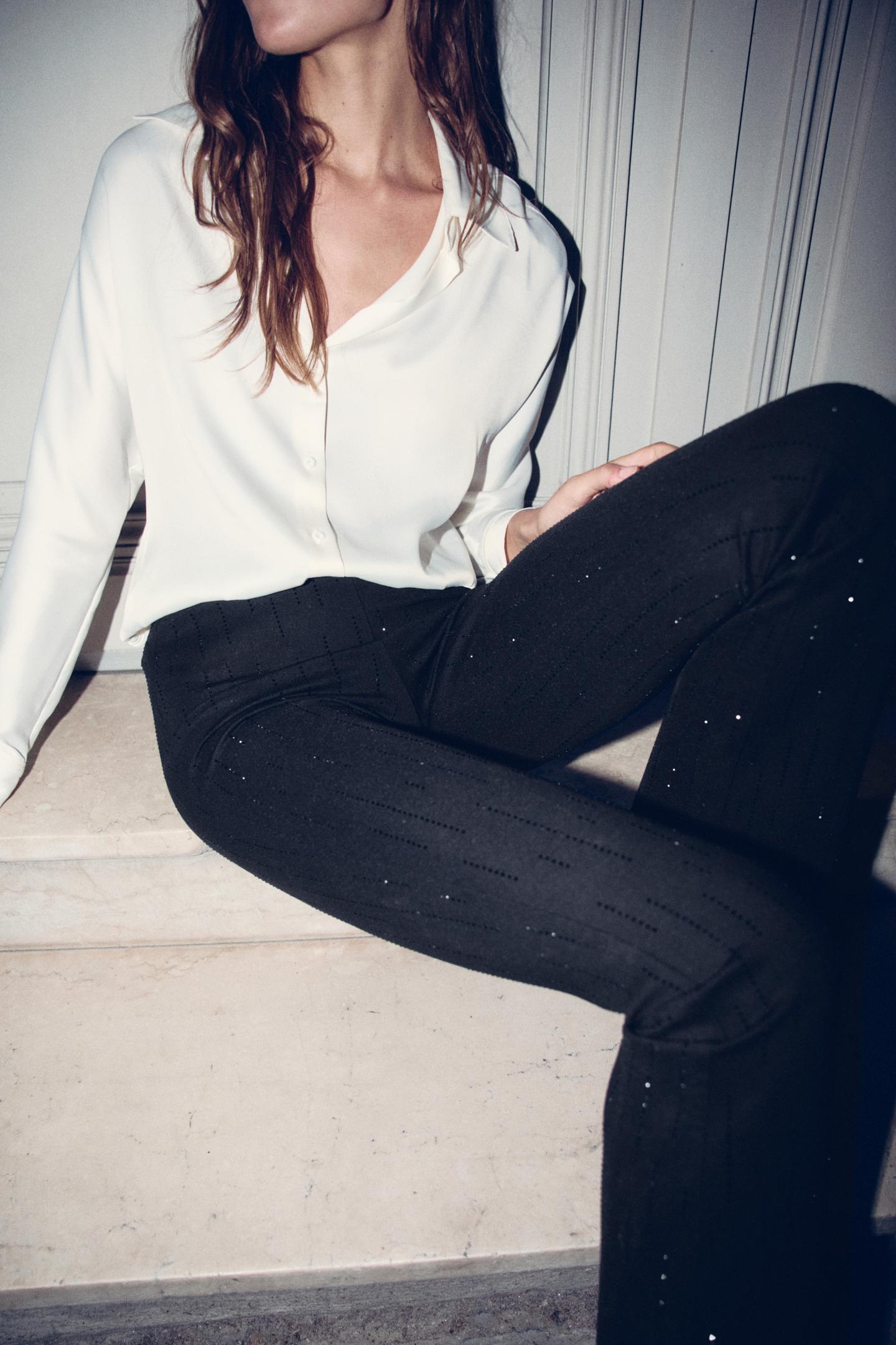 Женские леггинсы Zara Flare with rhinestones, цвет: Чёрный — фото 3