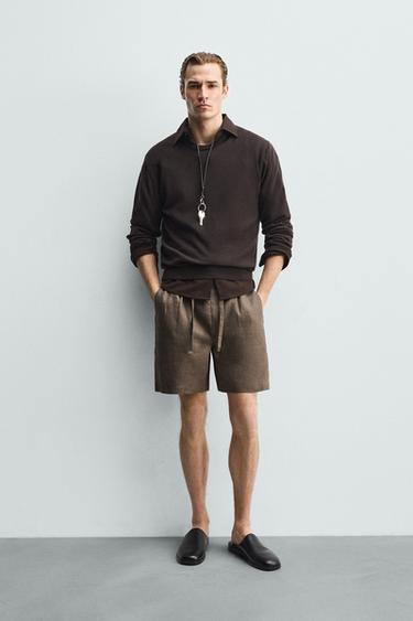 BERMUDA RELAXED FIT LINO - Marrón / Topo de Zara