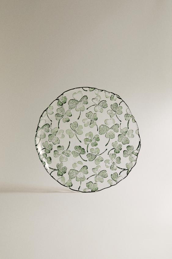 PRATO DE SOBREMESA DE VIDRO COM TREVOS - Verde da Zara - Imagem 0