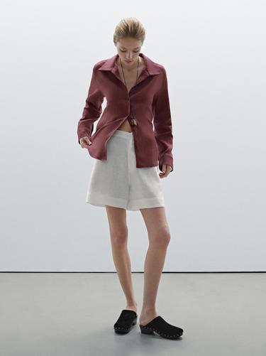 Zara 100% linen short Bermuda shorts - White