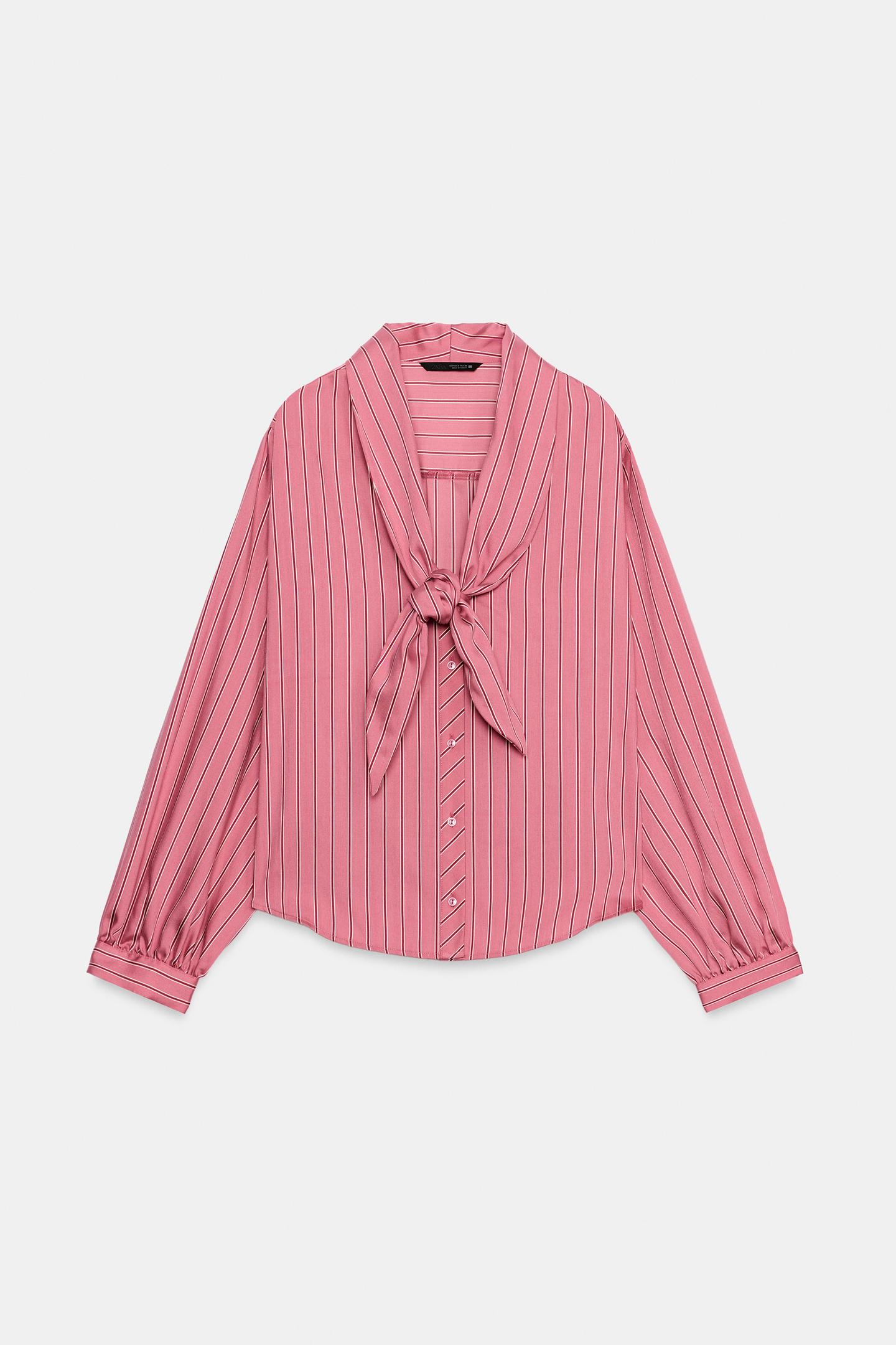 Женская рубашка Zara Scarf-Effect Stripe, цвет: Marsala — фото 6