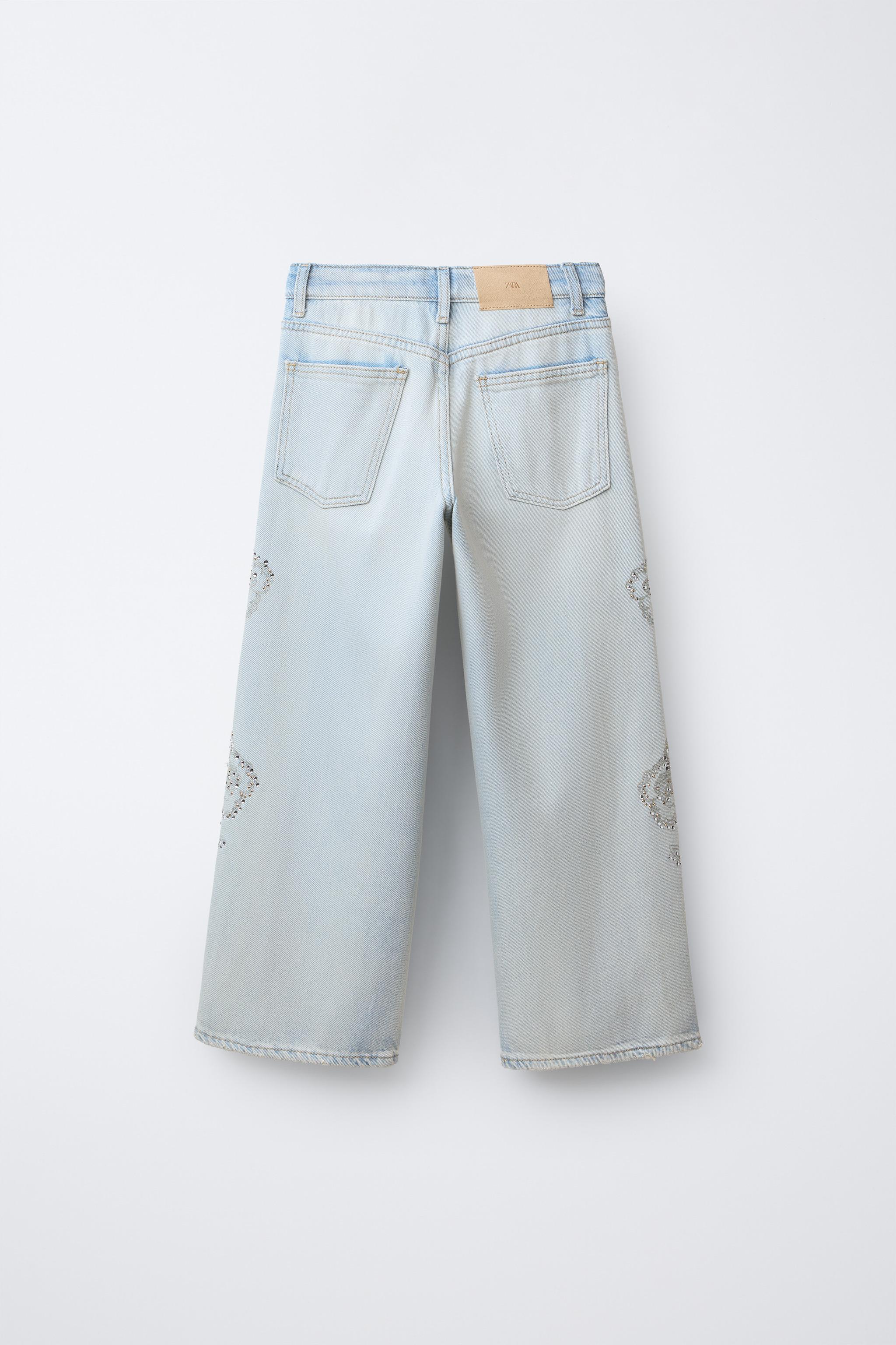 RHINESTONE FLORAL WIDE LEG JEANS