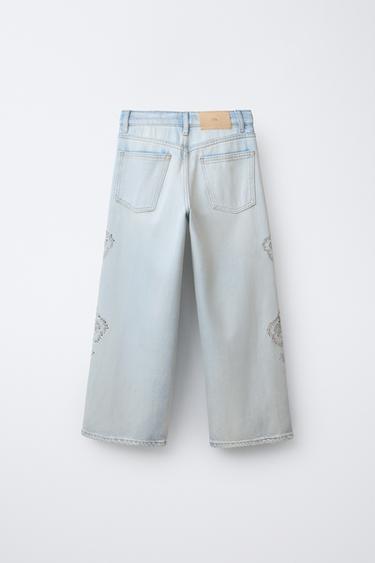 JEAN LARGE FLEURS STRASS - Bleu de Zara - Image 1