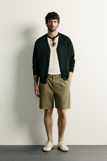 REGULAR FIT PLEATED BERMUDA SHORTS - Beige by Zara - Image 0
