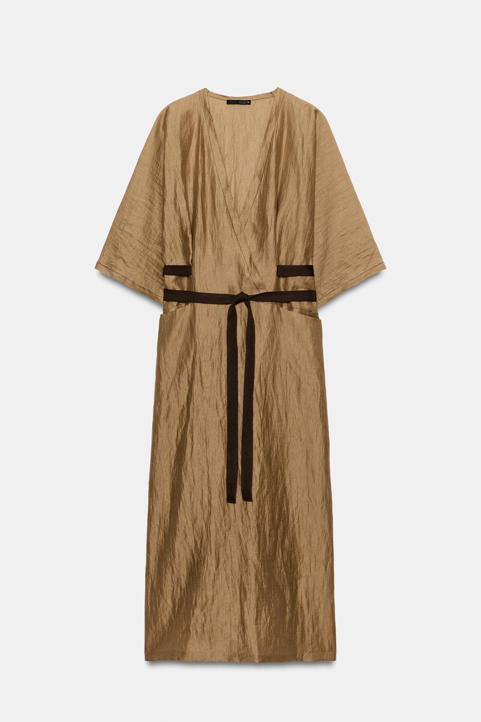 ZW COLLECTION LINEN BLEND TUNIC DRESS - Mid-camel | ZARA United States