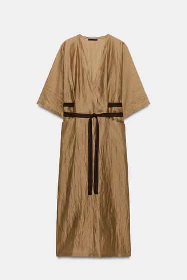 Zaras TUNIKAKLÄNNING I LINNEBLANDNING ZW COLLECTION - Kamel medel