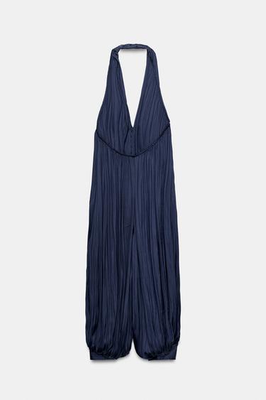 ZW COLLECTION SATIN HALTER JUMPSUIT - Navy blue by Zara - Image 8