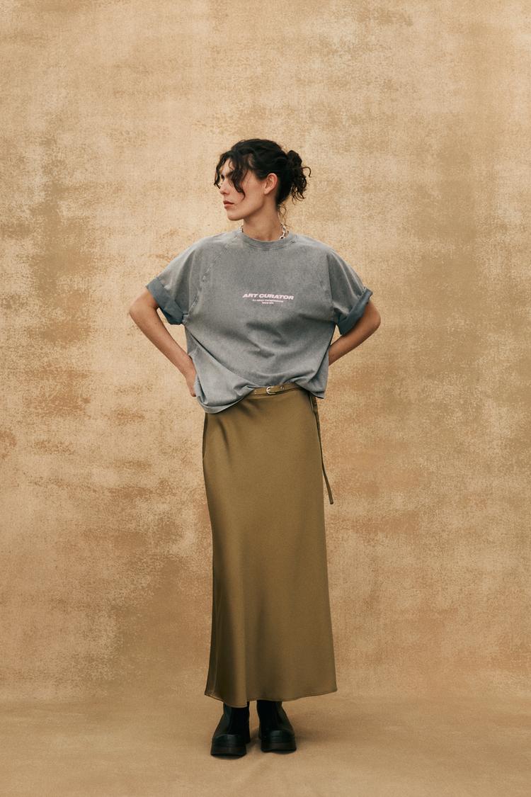 ベルト付きミディ丈スカート - オリーブオイル | ZARA Japan / 日本 