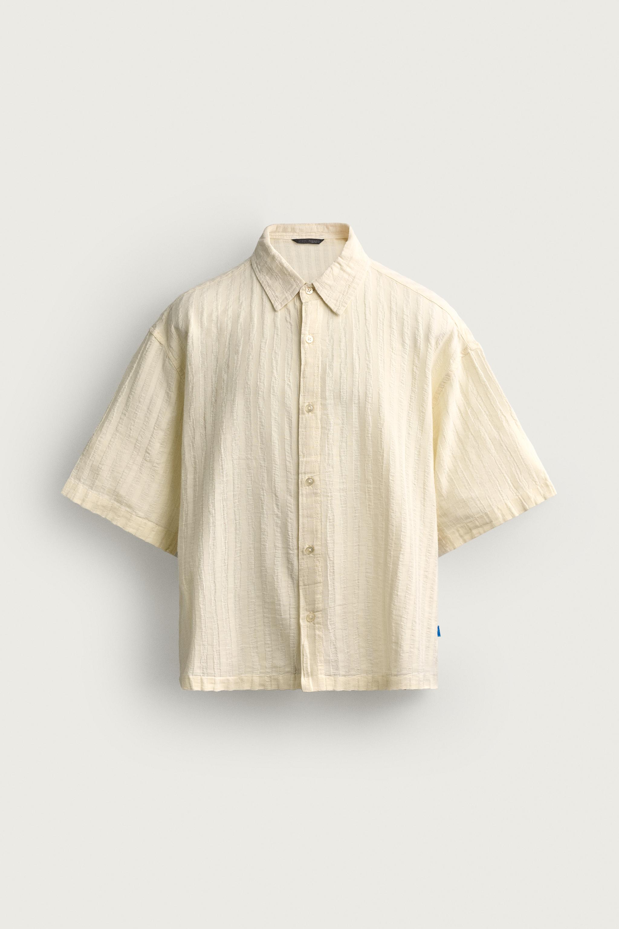 BOXY FIT STRIPED JACQUARD SHIRT — Vanilla
