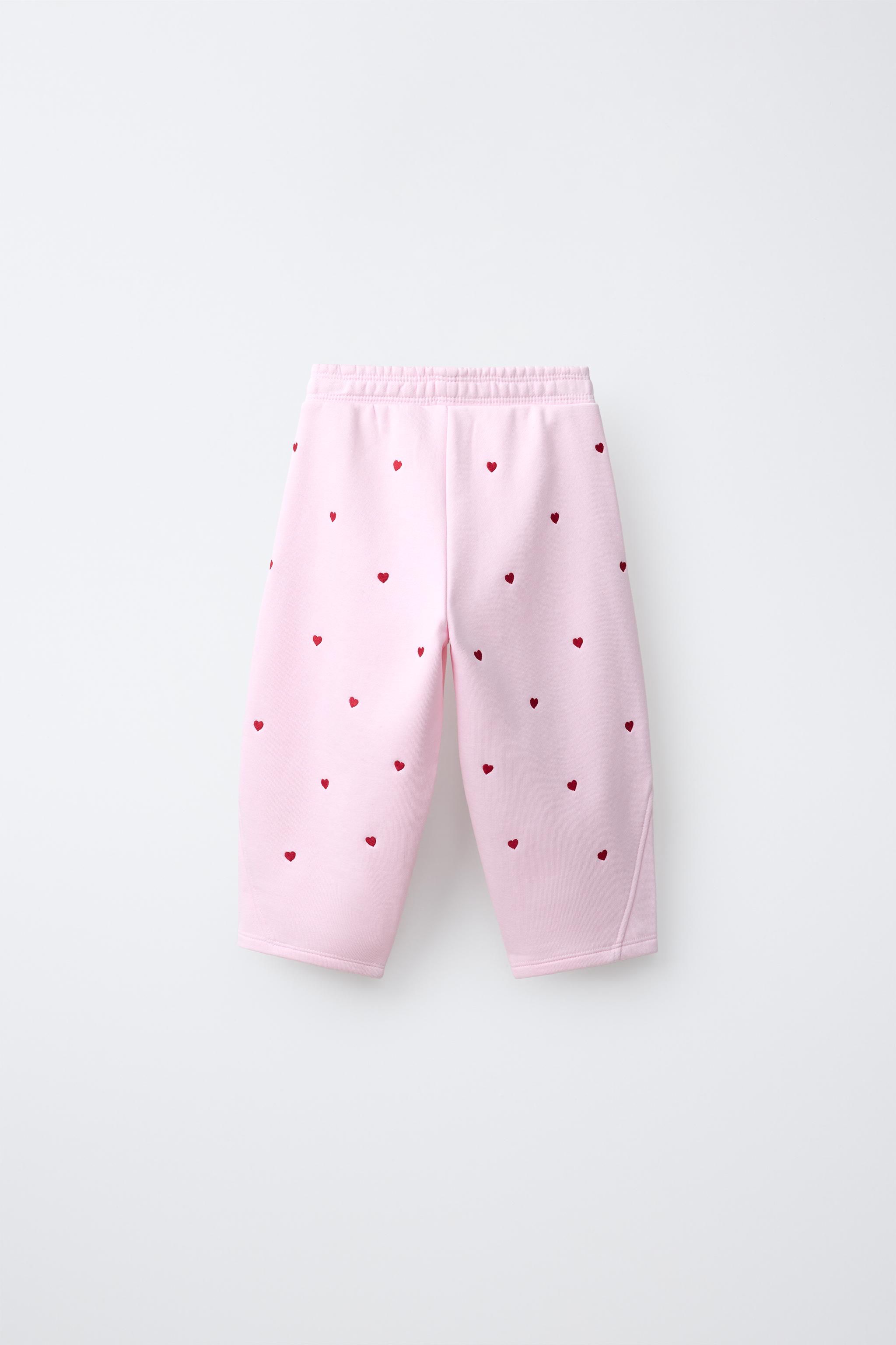 EMBROIDERED HEART BARREL PLUSH PANTS — Pink