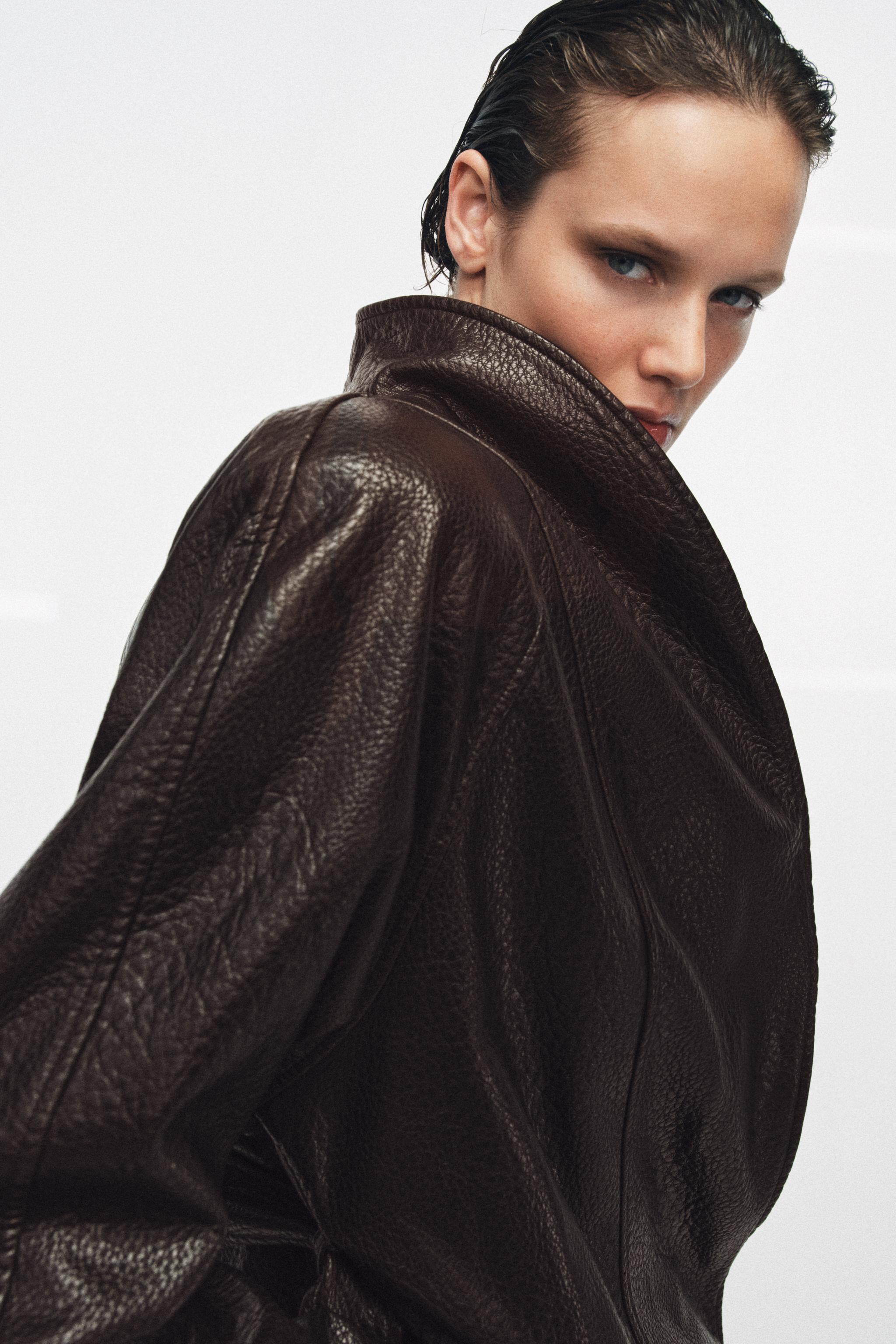 ZW COLLECTION FAUX LEATHER BELTED JACKET - Dark brown | ZARA