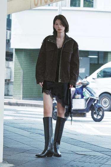 SUEDE LEATHER JACKET - Charcoal by Zara