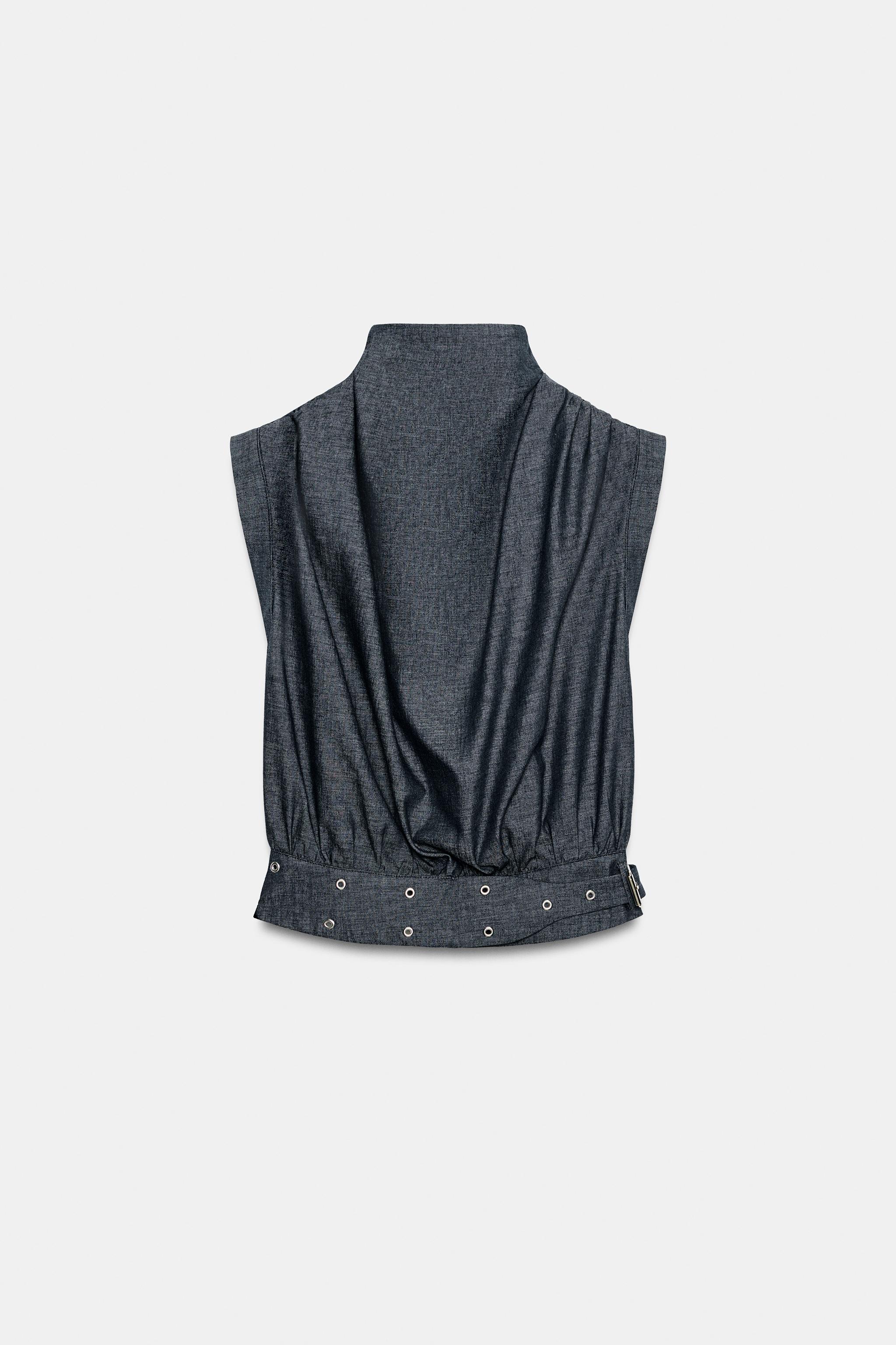 LINEN BUCKLE STUD TOP - Indigo | ZARA United States LINEN BUCKLE STUD TOP - Indigo | ZARA United States