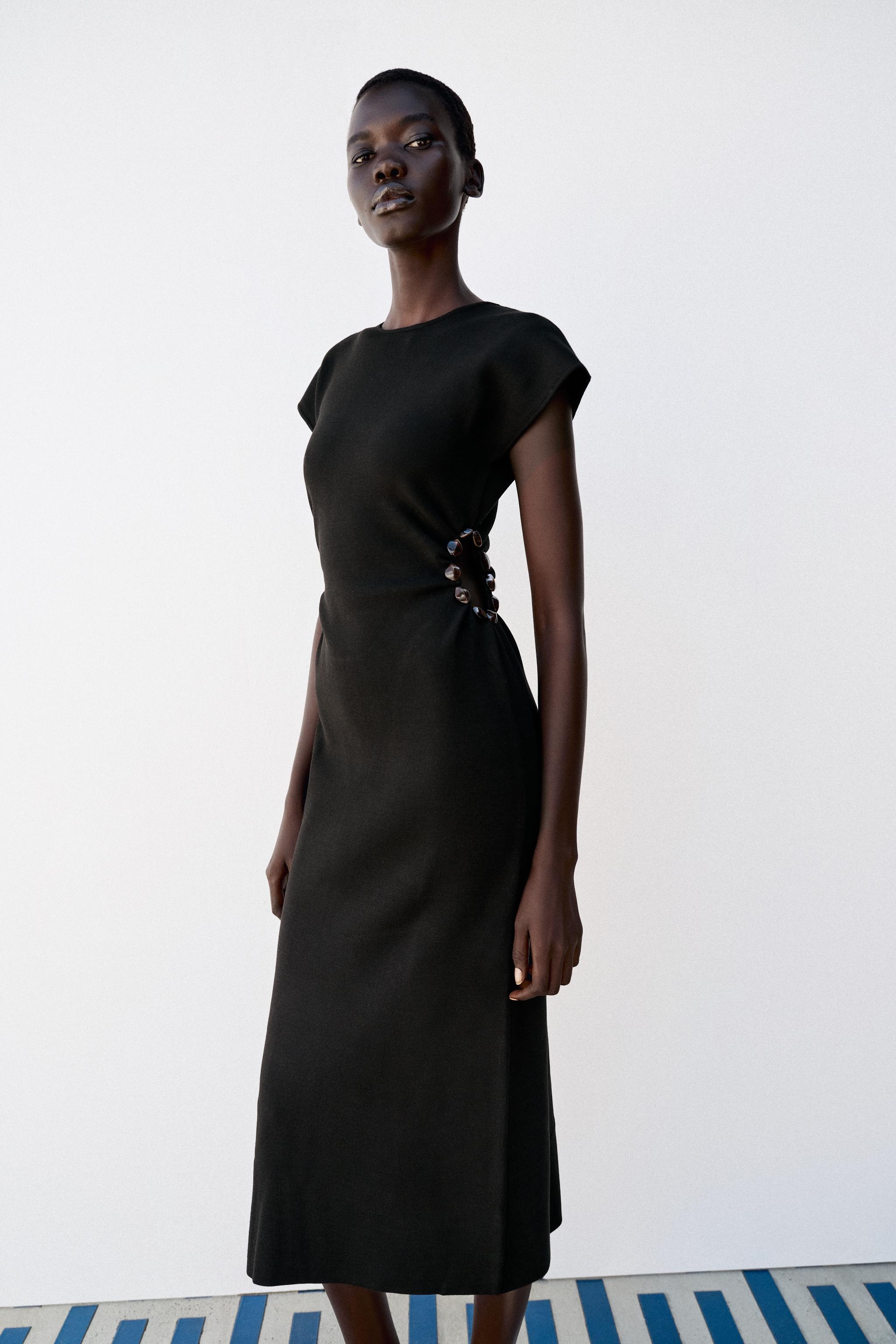 BEADED CUT-OUT KNIT DRESS