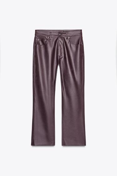 ZW COLLECTION FAUX LEATHER BOOTCUT TROUSERS - Burgundy by Zara
