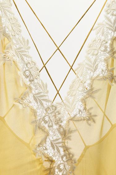 ROBE EN GEORGETTE À DENTELLE ET VOLANTS - Jaune citron de Zara - Image 5