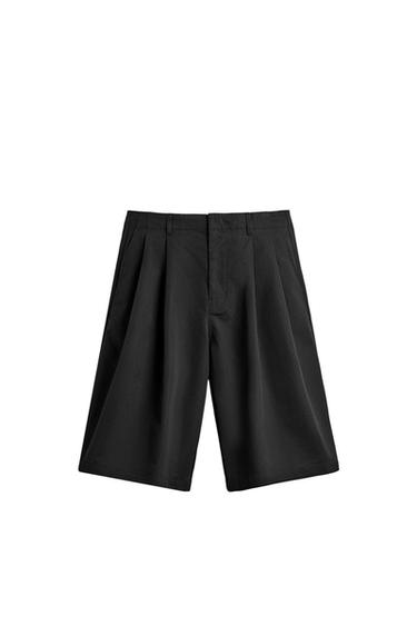 ワイドフィットプリーツバミューダパンツブラックZaraのワイドフィットプリーツバミューダパンツ - ブラック 