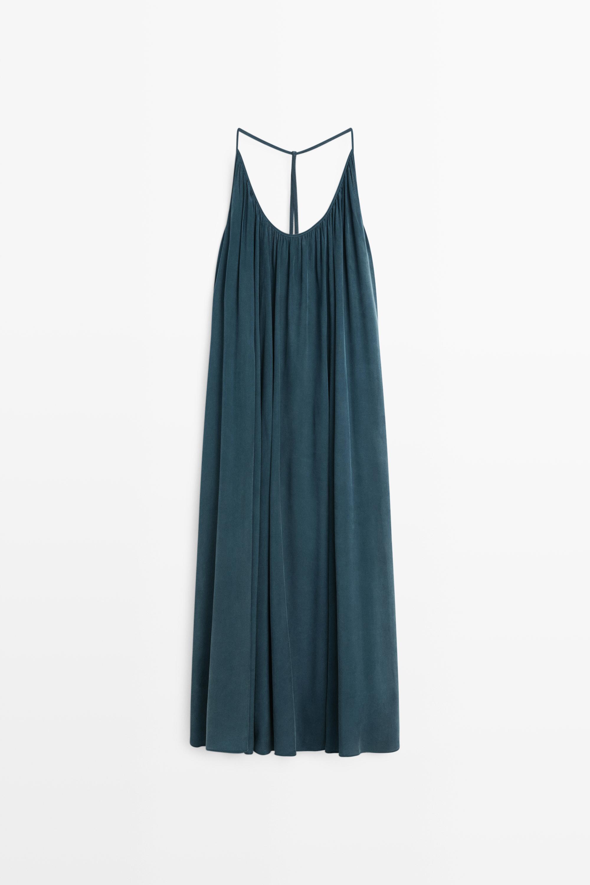 Midi dress with gathered neckline — Blue