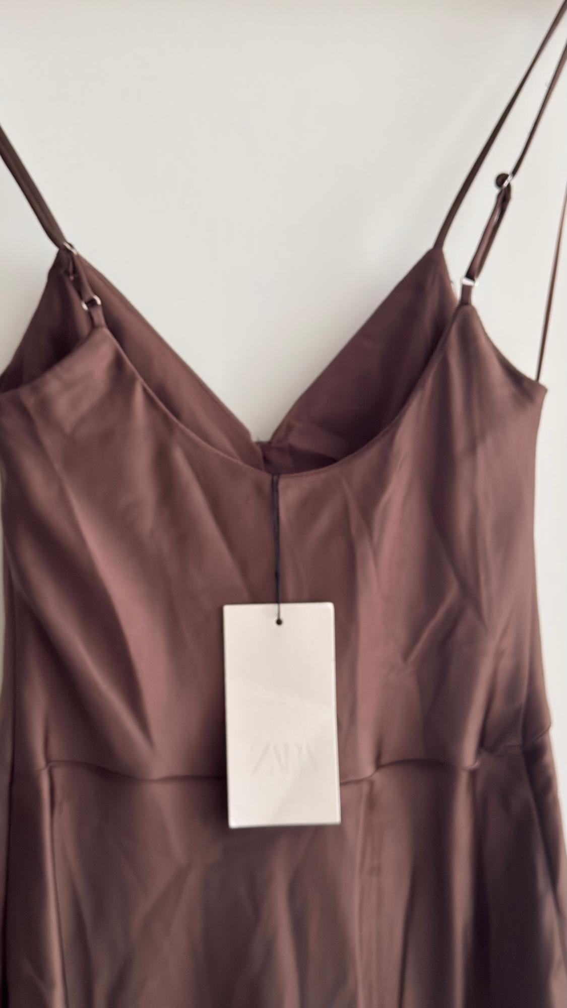GATHERED SATIN MIDI DRESS - Image 4