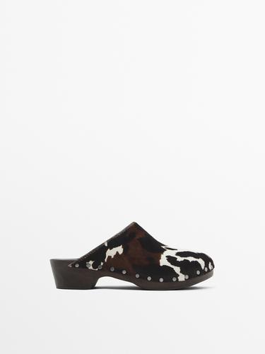 Zara Animal print hair-on clogs - Multi-color