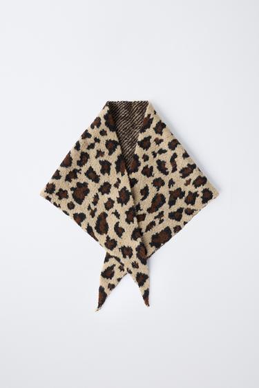 TRIANGULAR KNIT ANIMAL PRINT SCARF - Brown by Zara - Image 3