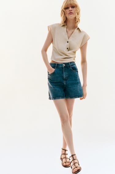 TOP PLIEGUES CON LINO - Beige claro de Zara