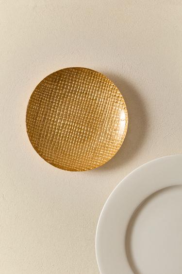 Zara IRREGULAR GOLDEN GLASS PLATE - Gold