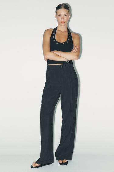 Zara MODAL PLEAT PANTS - Black