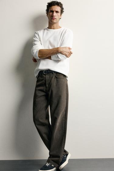 REGULAR FIT WAFFLE-KNIT T-SHIRT - Oyster-white by Zara