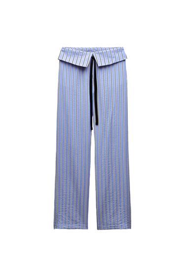 STRIPED PANTS WITH TURNED DOWN WAIST